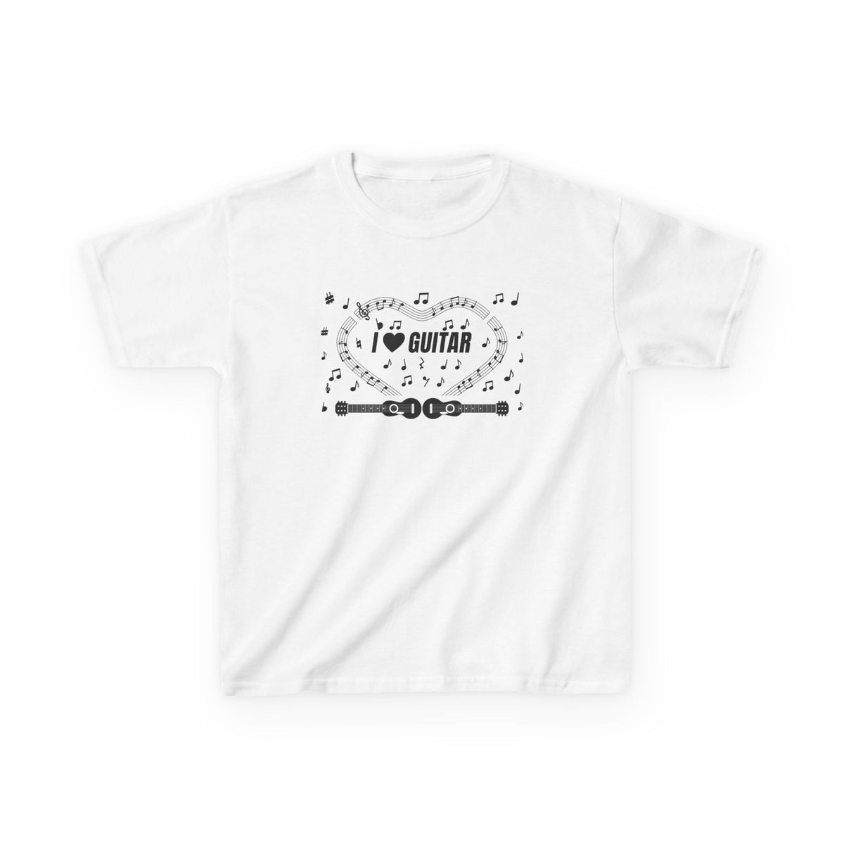 Music-themed Kids Heavy Cotton Tee: 'I love guitar' - black on white
