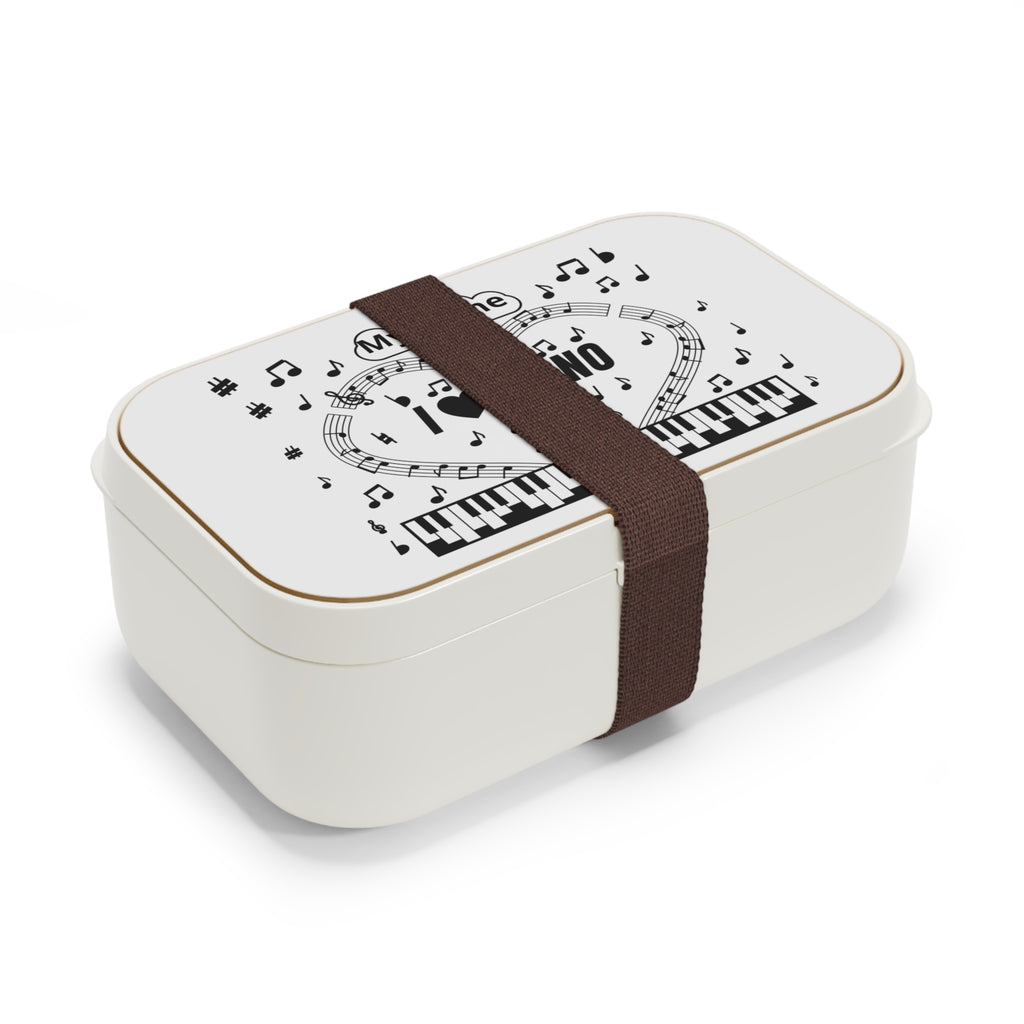Music-themed Bento Lunch Box: 'I love piano' - black on white