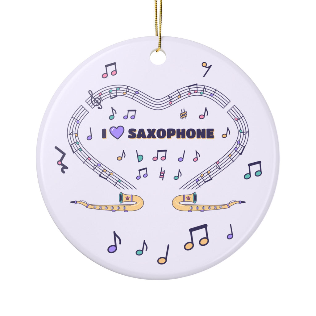 Music-themed Ceramic Ornaments, 2-Side Print: 'I love saxophone' - violet