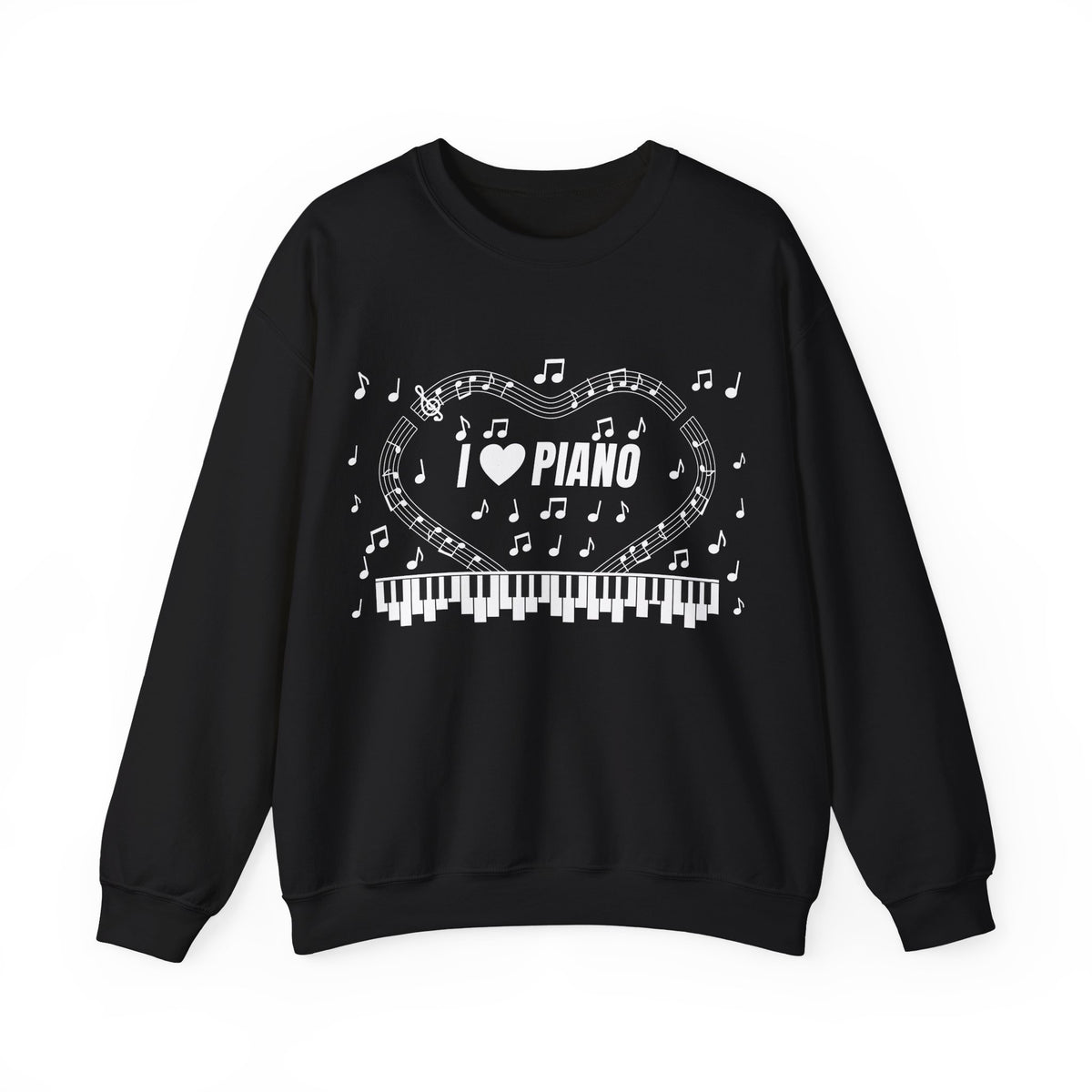 Music-themed Unisex Heavy Blend Crewneck Sweatshirt: 'I love piano' - black & white