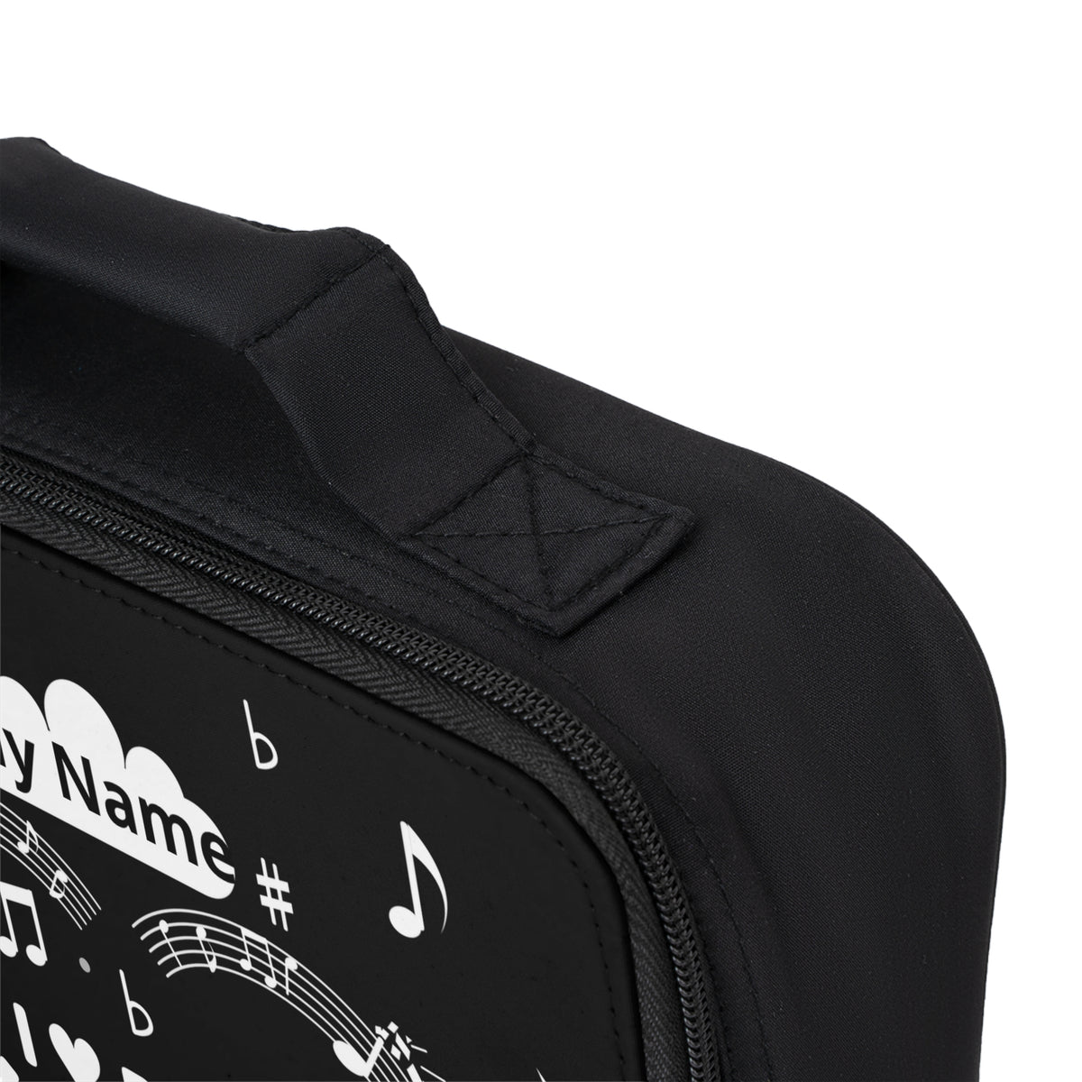 Music-themed Lunch Bag: 'I love piano' heart - black & white