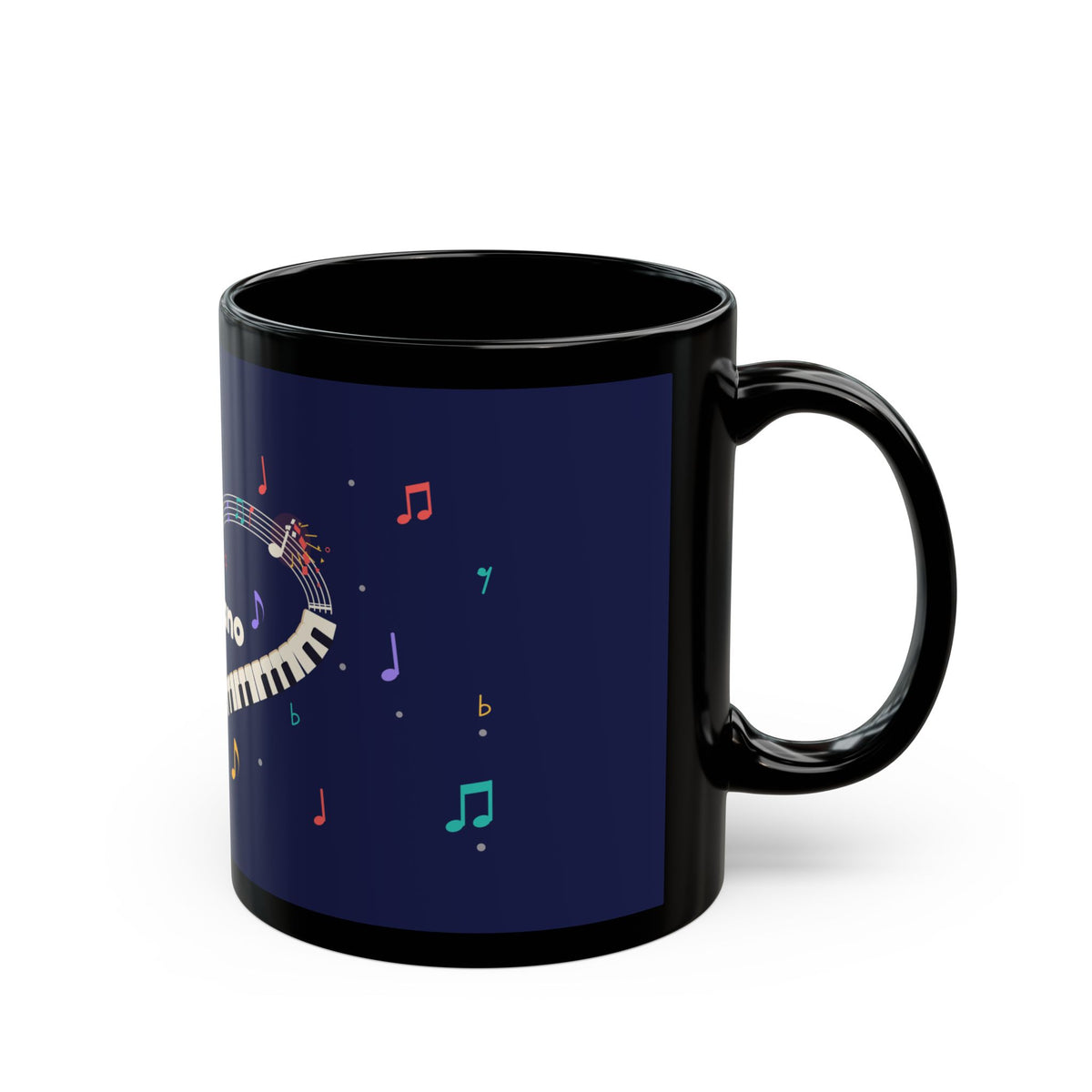 Music-themed Black Mug (11oz, 15oz): 'I love piano' heart - navy