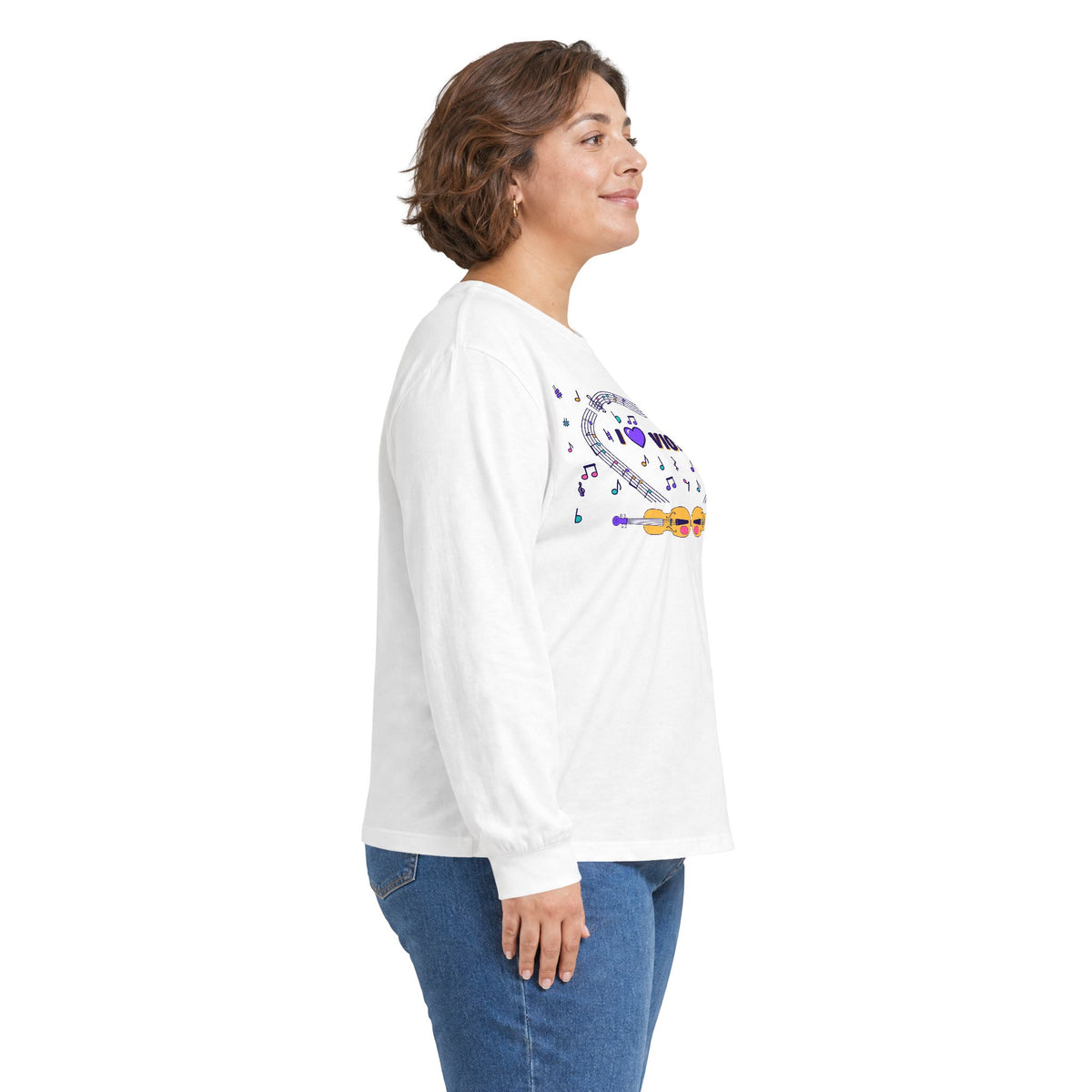 Music-themed Unisex Ultra Cotton Long Sleeve Tee: 'I love violin' - violet