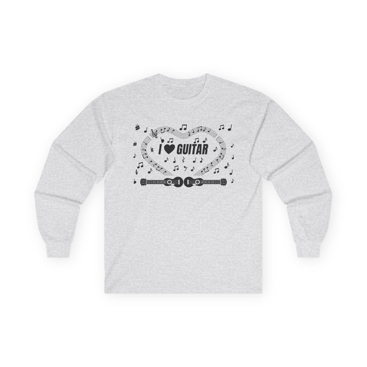 Music-themed Unisex Ultra Cotton Long Sleeve Tee: 'I love guitar' - black on white