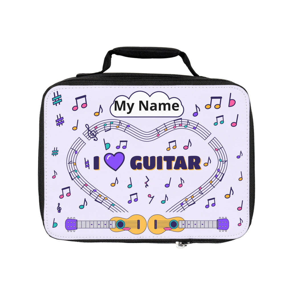 Music-themed Lunch Bag: 'I love guitar' - violet