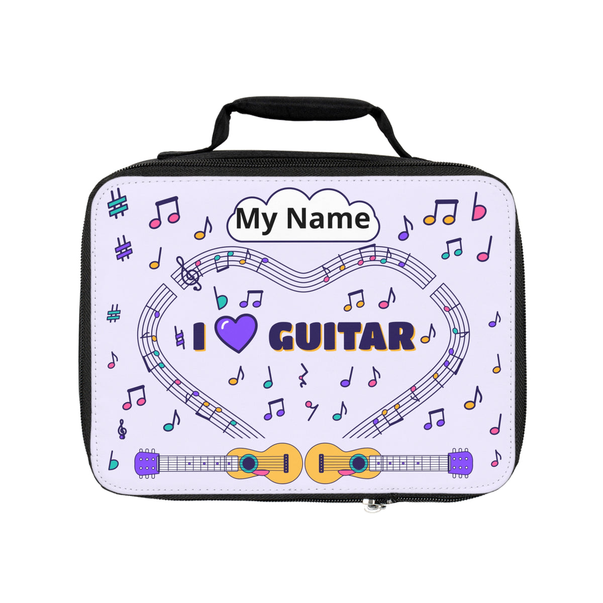 Music-themed Lunch Bag: 'I love guitar' - violet