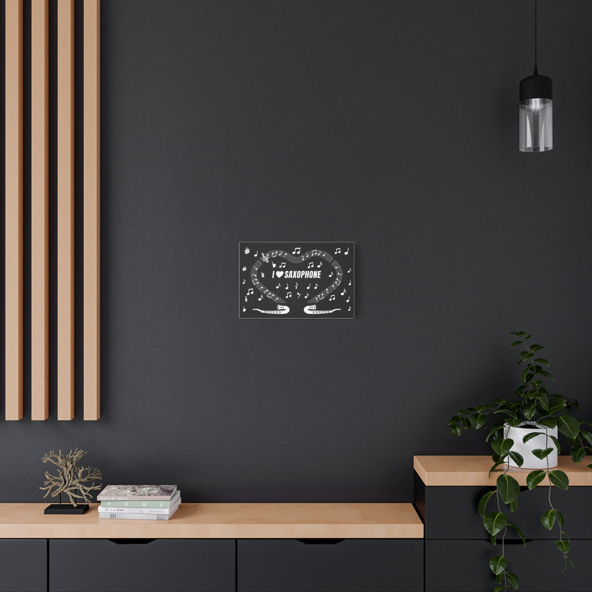 Music-themed Classic Canvas: 'I love saxophone' - black & white