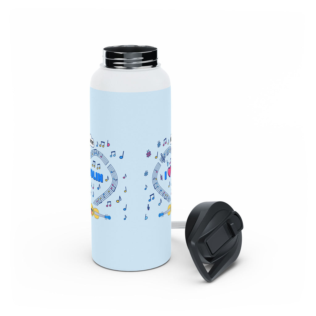 Music-themed Stainless Steel Water Bottle, Standard Lid: 'I love violin' - blue
