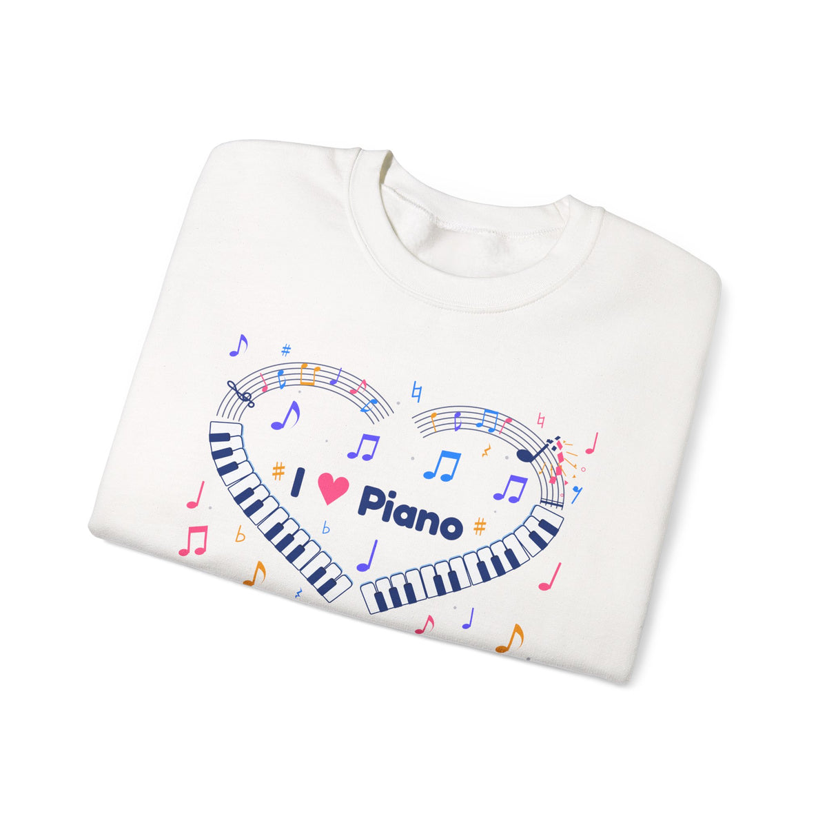 Music-themed Unisex Heavy Blend Crewneck Sweatshirt: 'I love piano' heart - blue