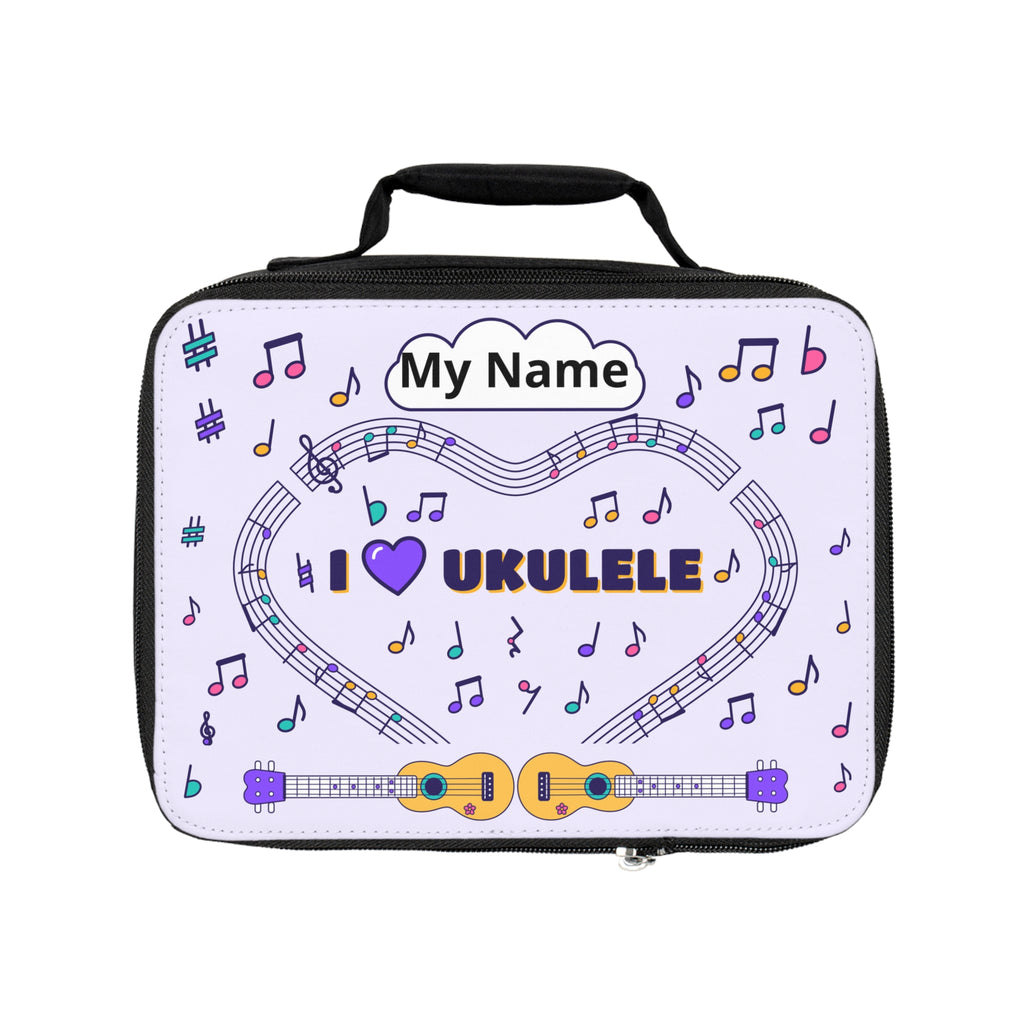 Music-themed Lunch Bag: 'I love ukulele' - violet