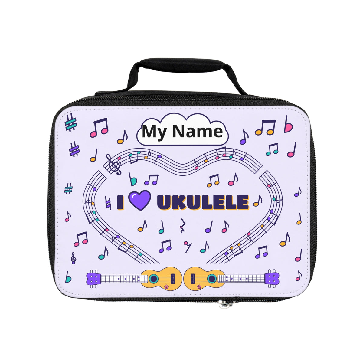 Music-themed Lunch Bag: 'I love ukulele' - violet