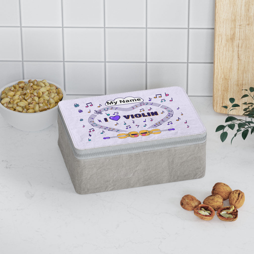 Music-themed Paper Lunch Bag: 'I love violin' - violet