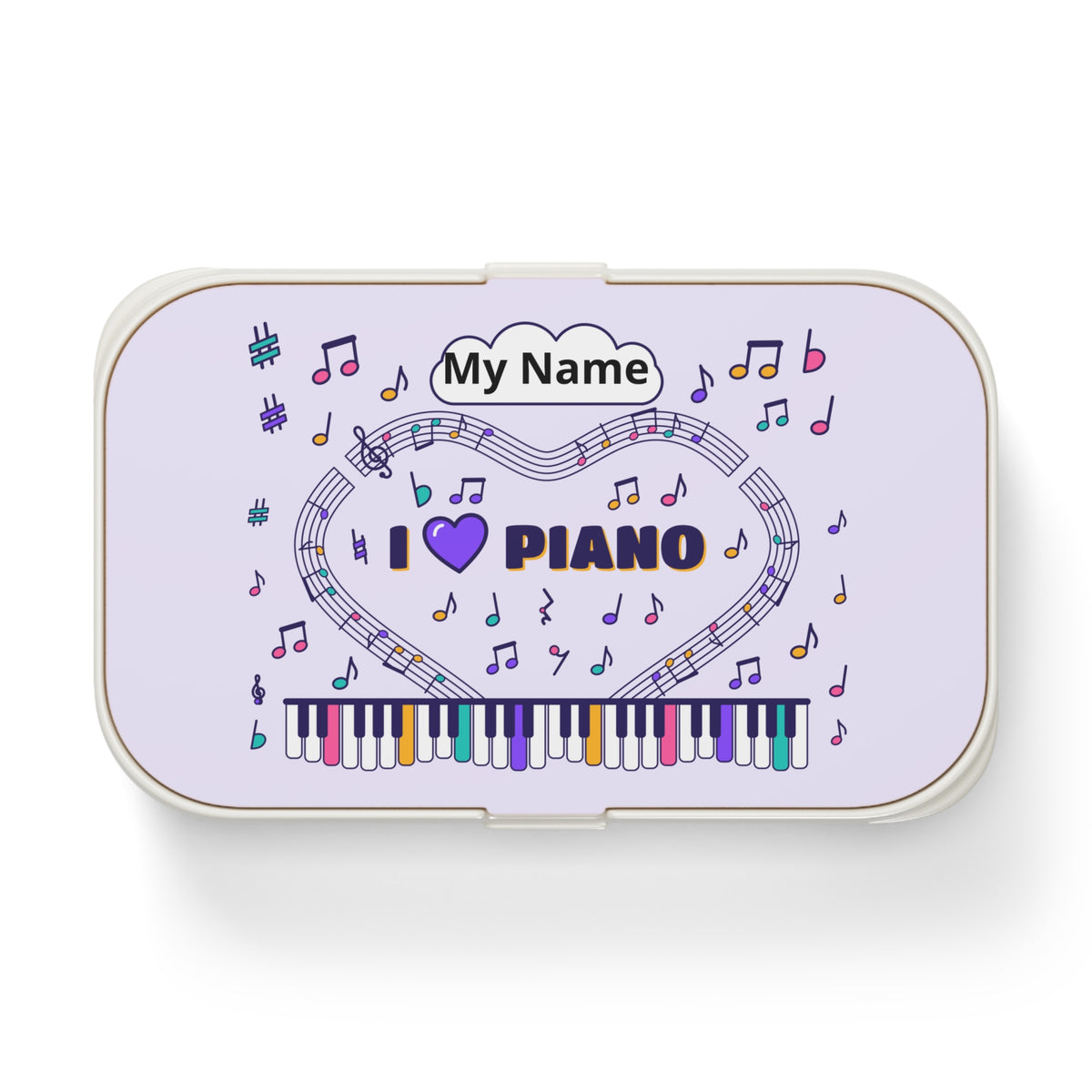 Music-themed Bento Lunch Box: 'I love piano' - violet