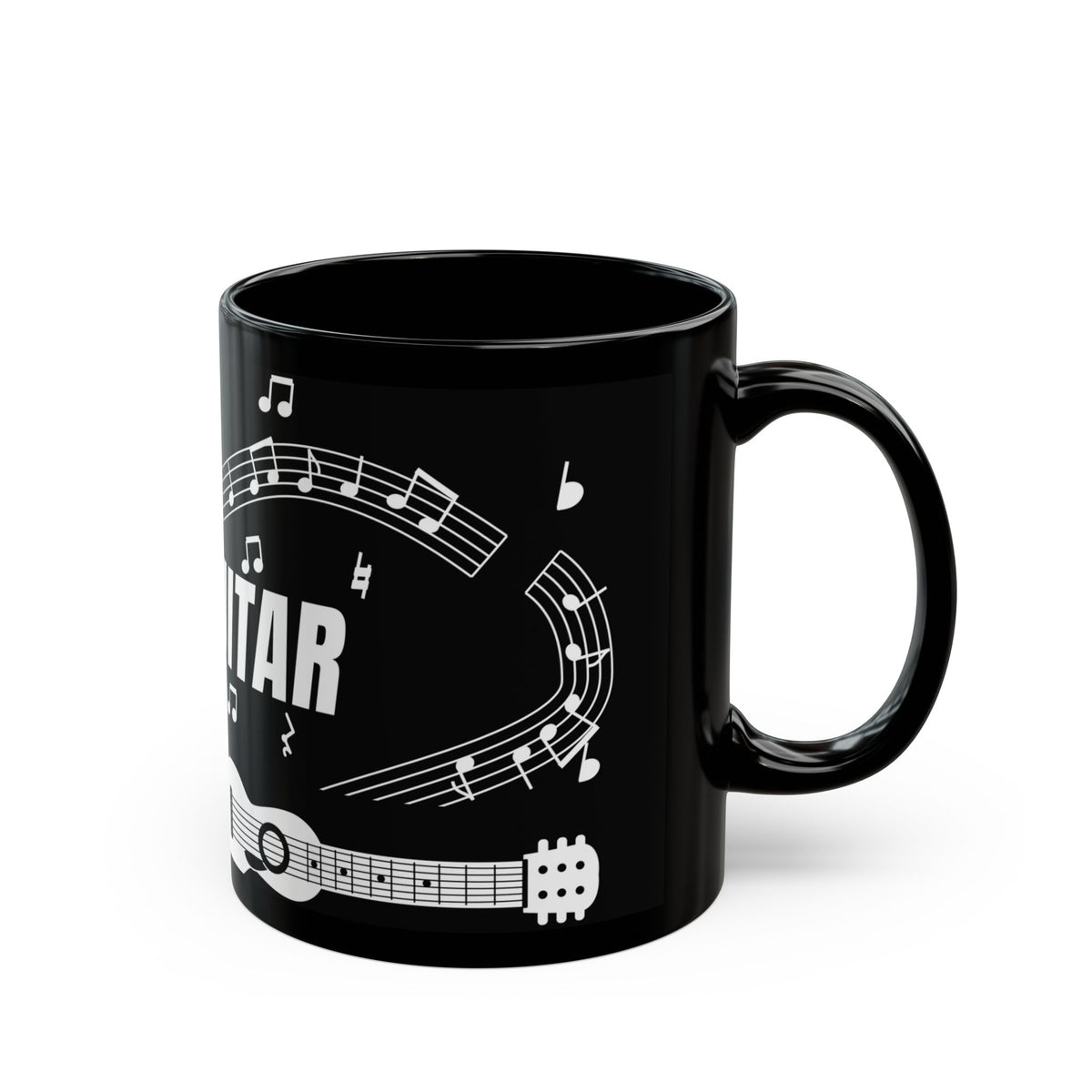 Music-themed Black Mug (11oz, 15oz): 'I love guitar' - black & white