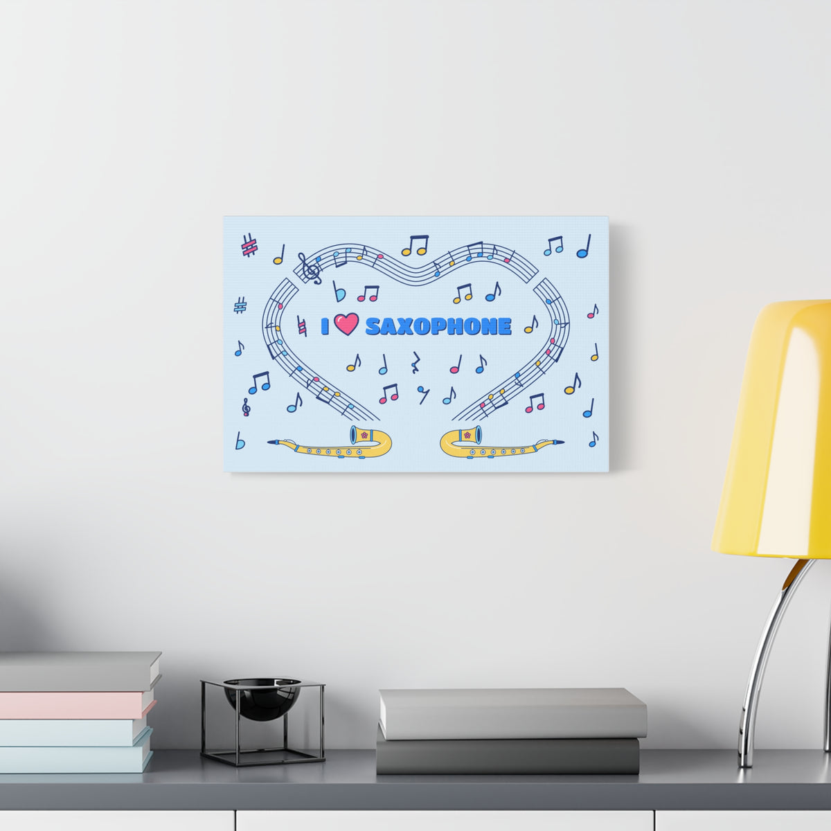 Music-themed Classic Canvas: 'I love saxophone' - blue
