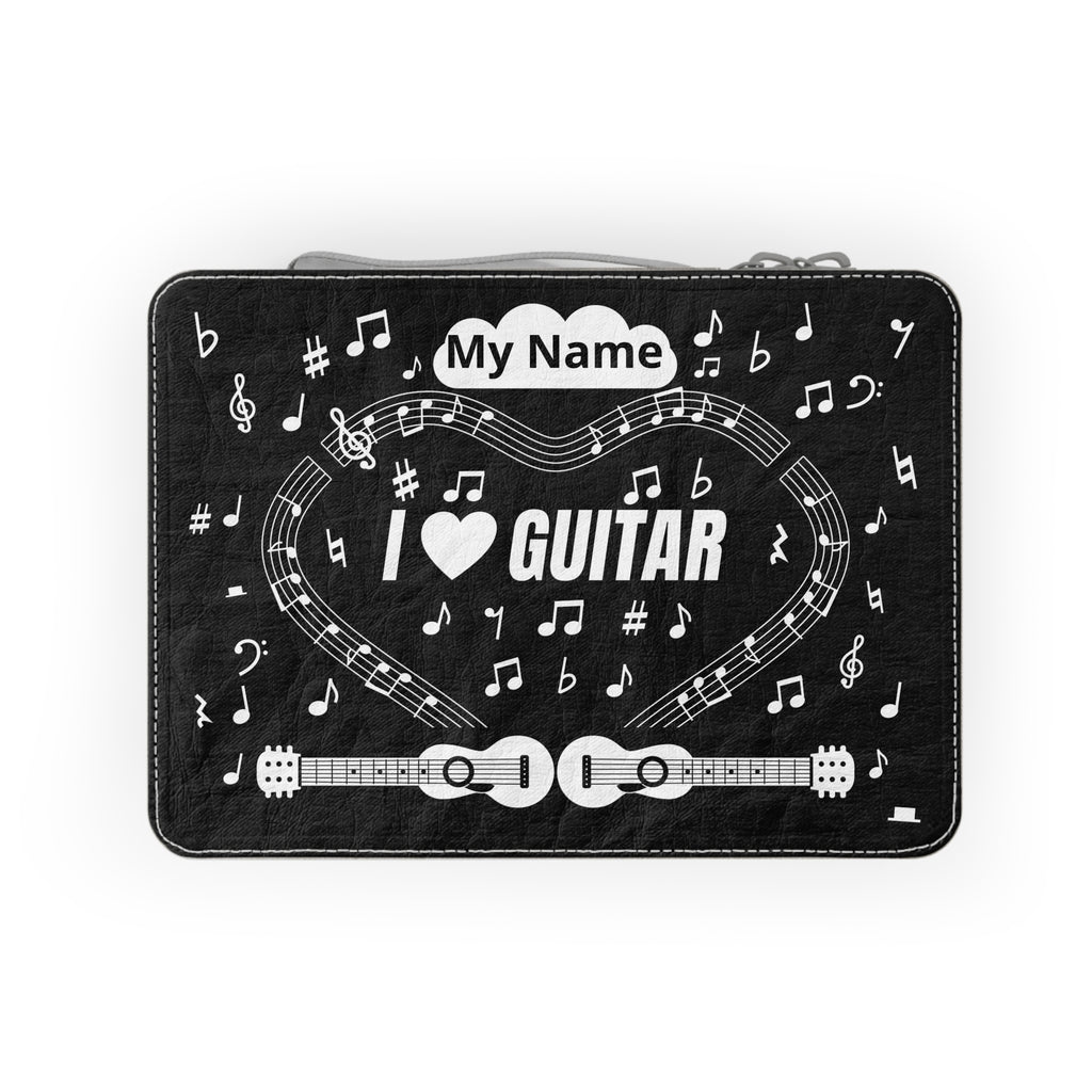 Music-themed Paper Lunch Bag: 'I love guitar' - black & white