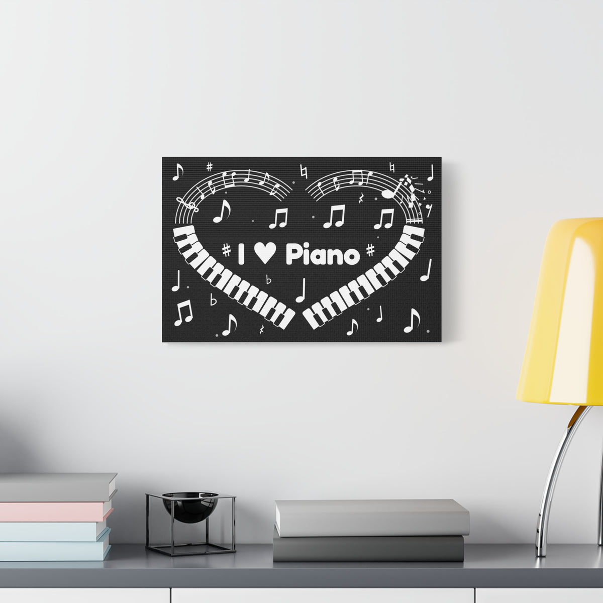 Music-themed Classic Canvas: 'I love piano' heart - black & white