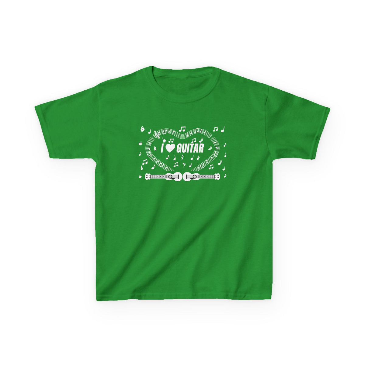 Music-themed Kids Heavy Cotton Tee: 'I love guitar' - black & white