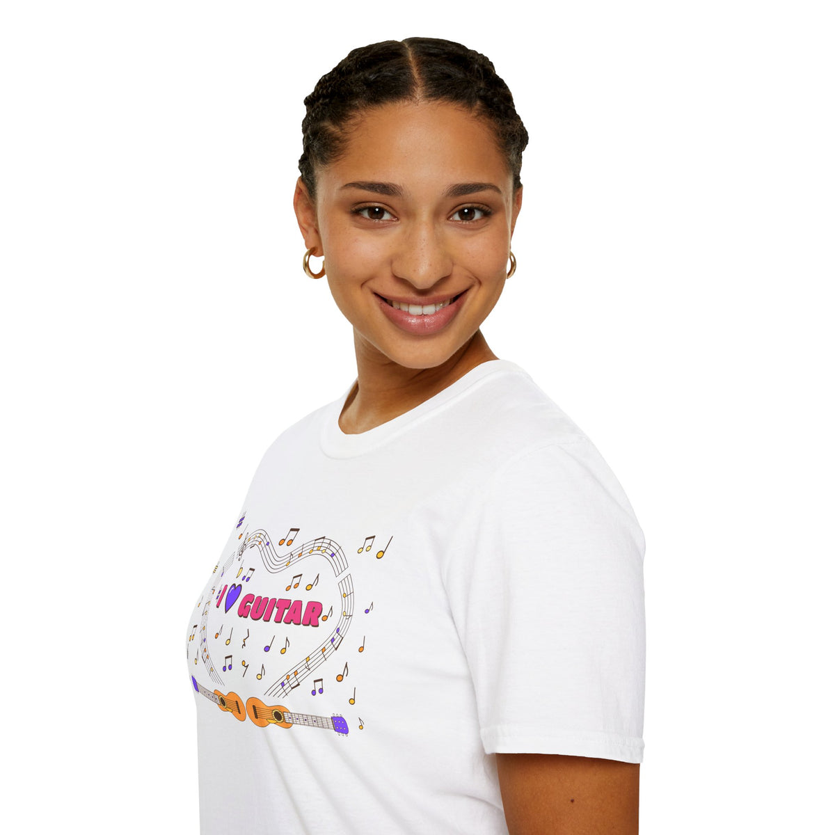Music-themed Unisex Softstyle T-Shirt: 'I love guitar' - pink
