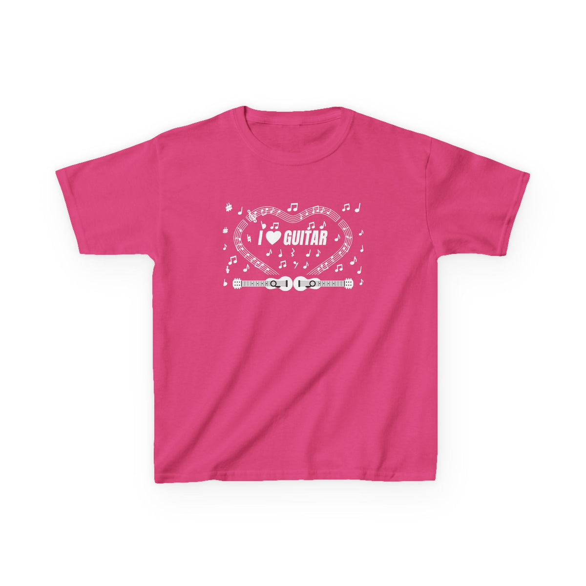 Music-themed Kids Heavy Cotton Tee: 'I love guitar' - black & white