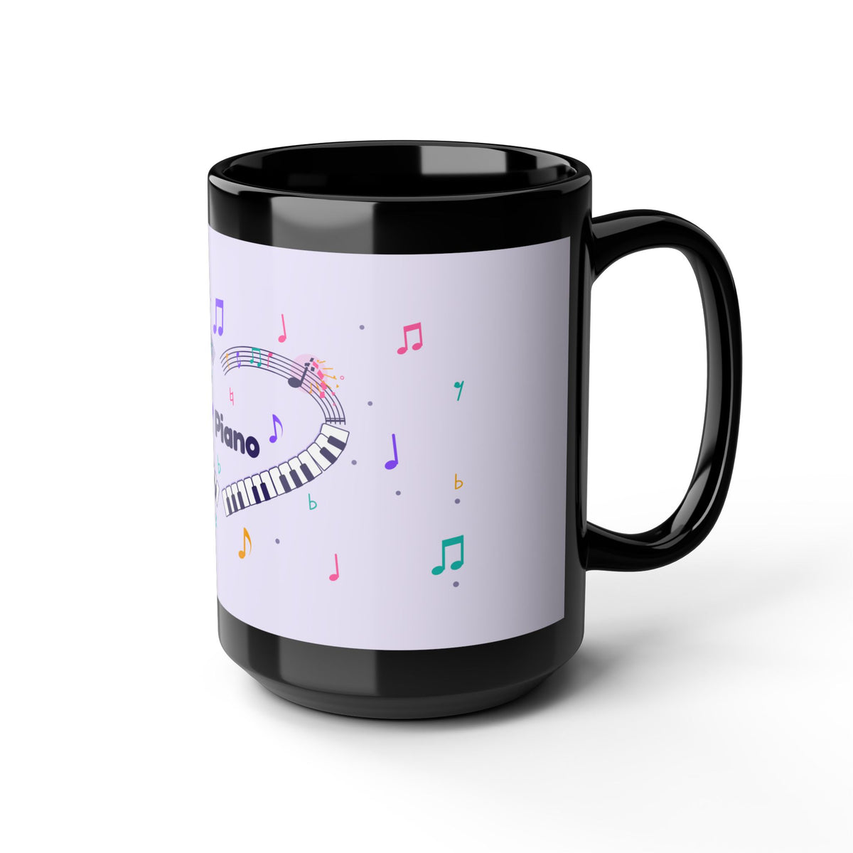 Music-themed Black Mug (11oz, 15oz): 'I love piano' heart - violet