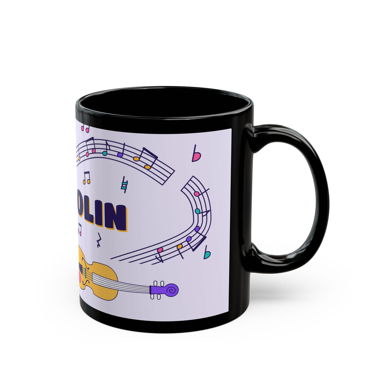 Music-themed Black Mug (11oz, 15oz): 'I love violin' - violet