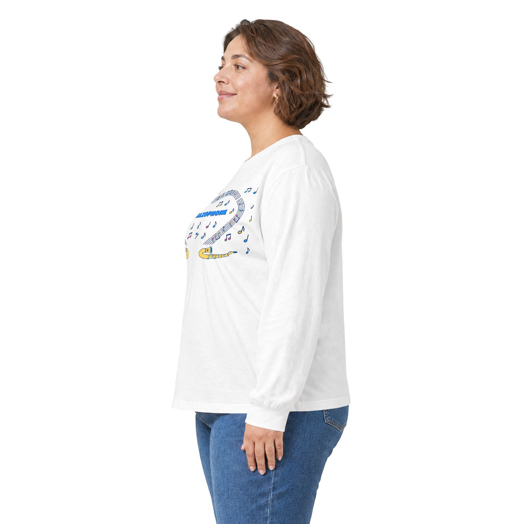 Music-themed Unisex Ultra Cotton Long Sleeve Tee: 'I love saxophone' - blue