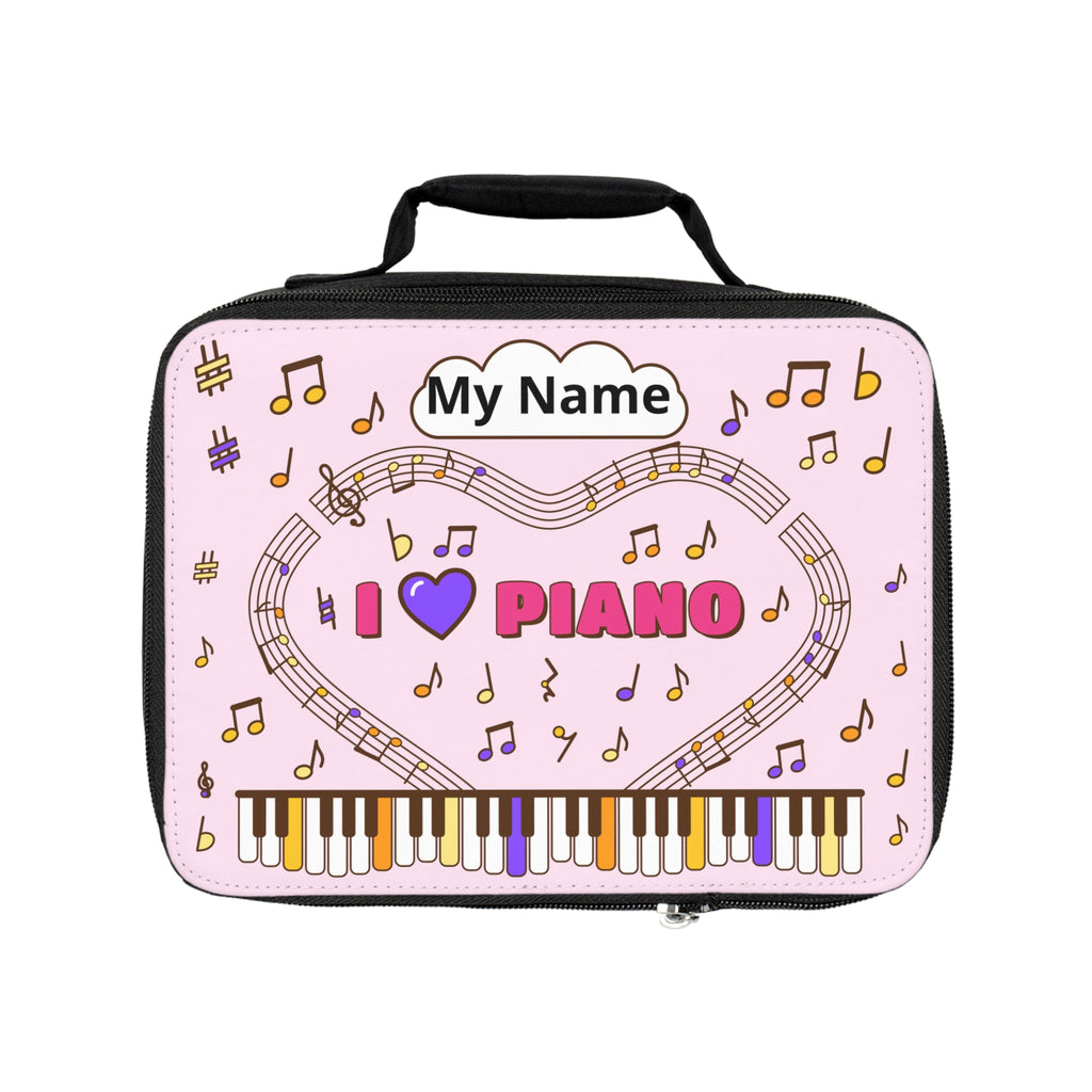 Music-themed Lunch Bag: 'I love piano' - pink