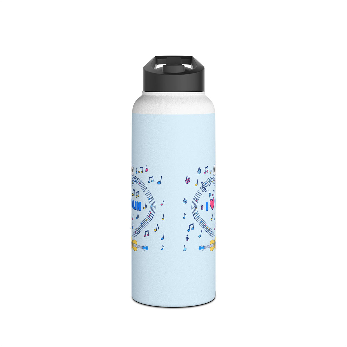 Music-themed Stainless Steel Water Bottle, Standard Lid: 'I love violin' - blue