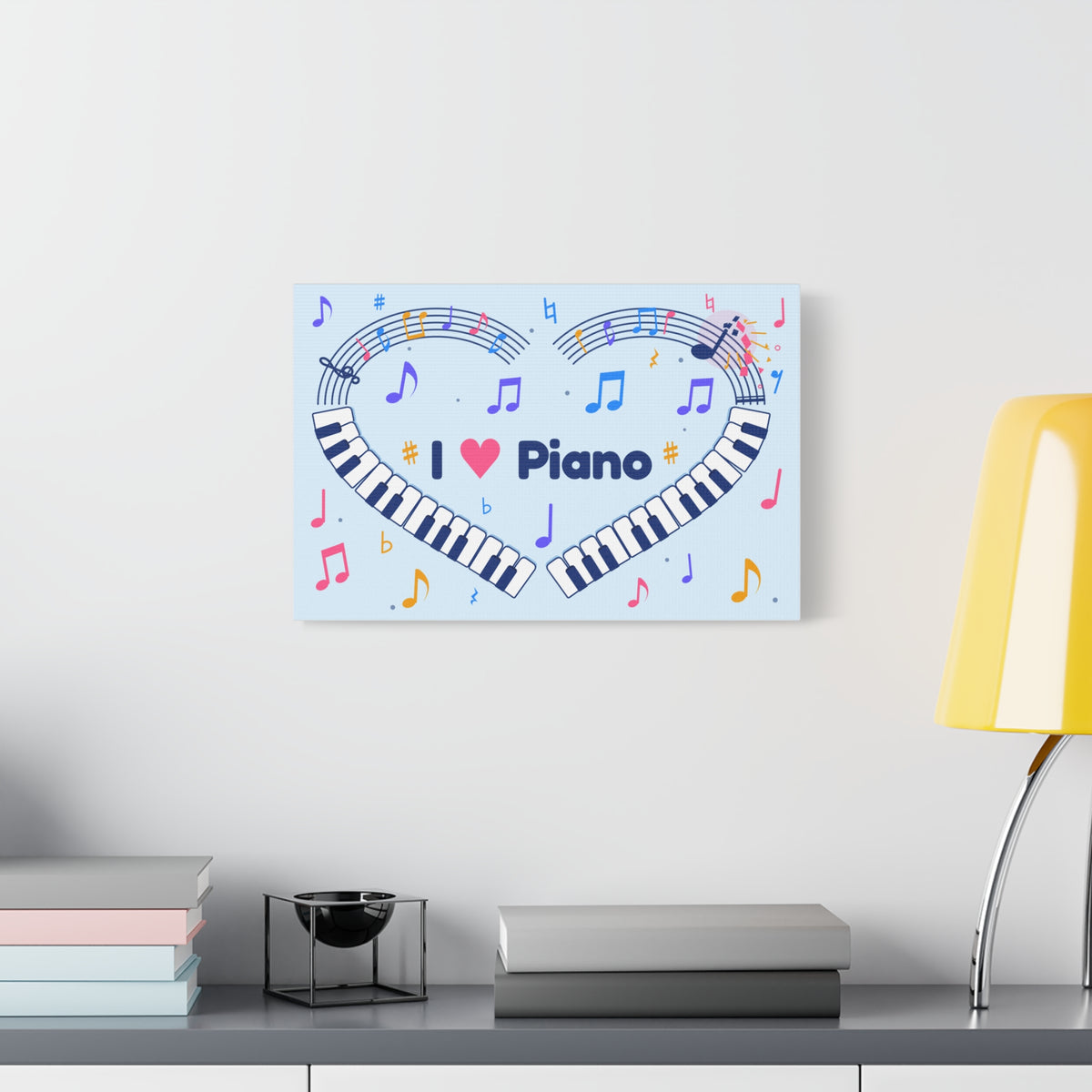 Music-themed Classic Canvas: 'I love piano' heart - blue