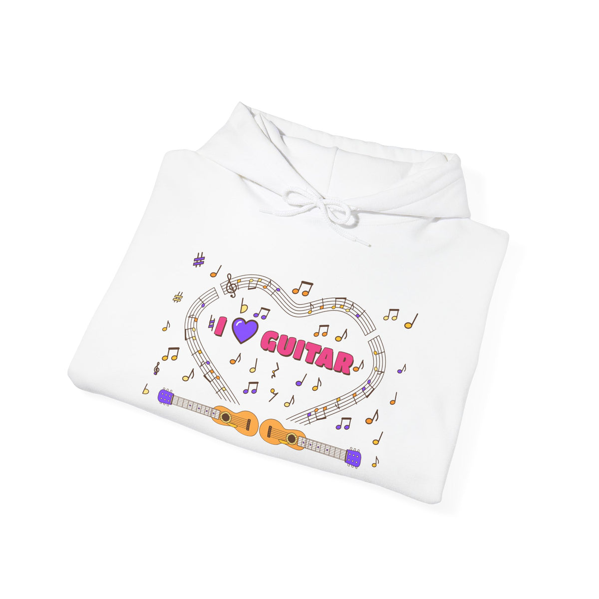 Music-themed Unisex Heavy Blend Hooded Sweatshirt: 'I love guitar' - pink