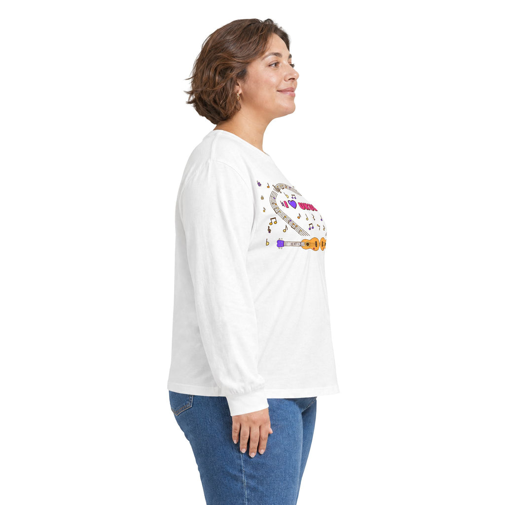 Music-themed Unisex Ultra Cotton Long Sleeve Tee: 'I love ukulele' - pink