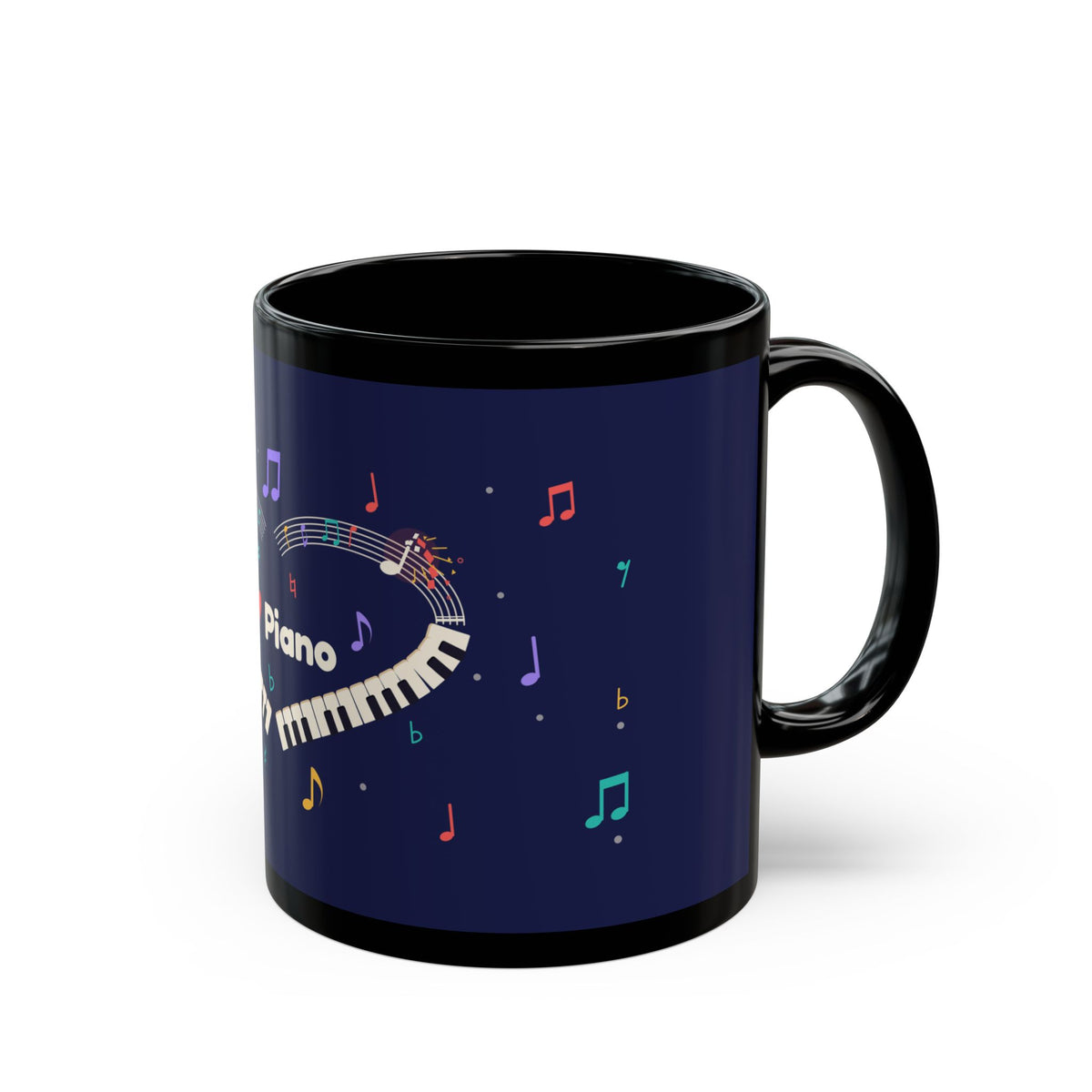 Music-themed Black Mug (11oz, 15oz): 'I love piano' heart - navy