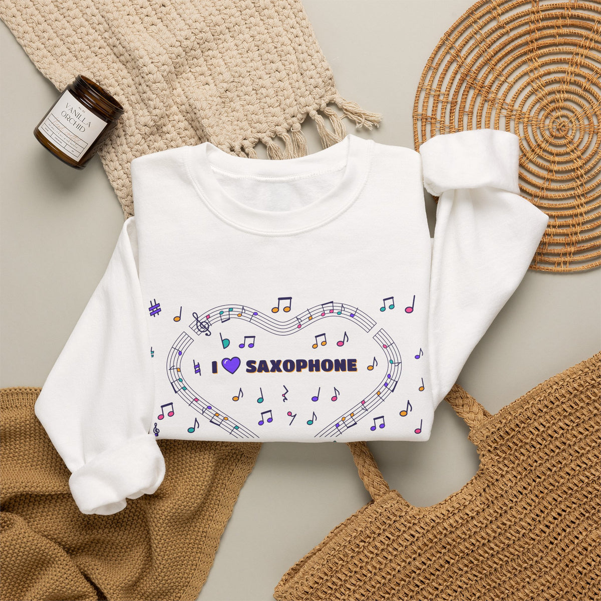 Music-themed Unisex Heavy Blend Crewneck Sweatshirt: 'I love saxophone' - violet