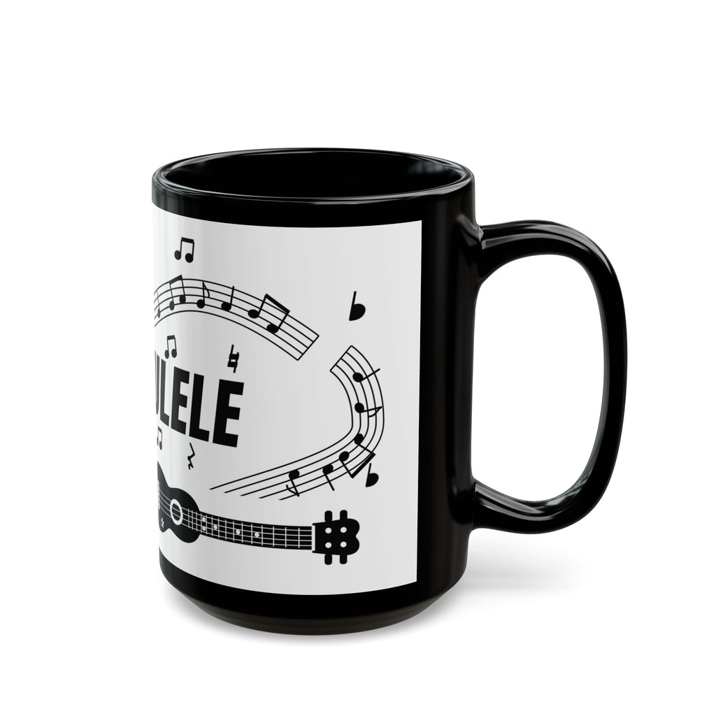 Music-themed Black Mug (11oz, 15oz): 'I love ukulele' - black on white