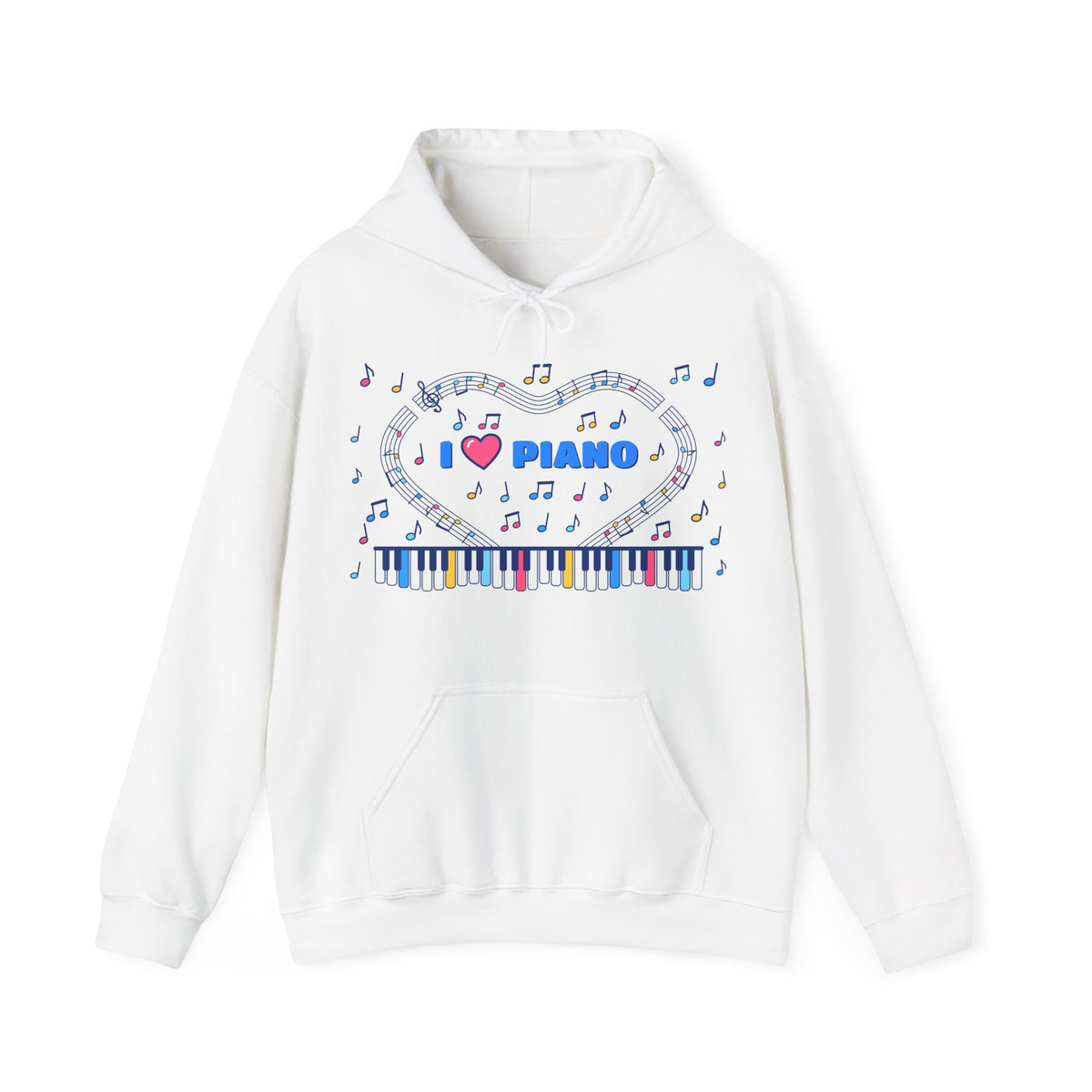 Music-themed Unisex Heavy Blend Hooded Sweatshirt: 'I love piano' - blue