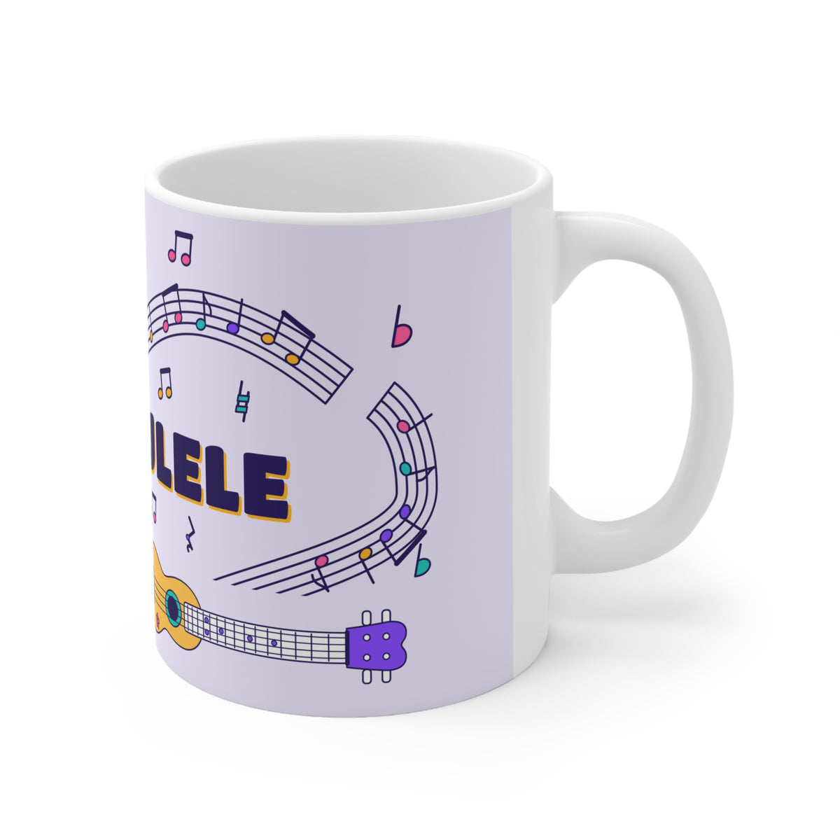 Music-themed Ceramic Mug, 11oz, 15oz: 'I love ukulele' - violet