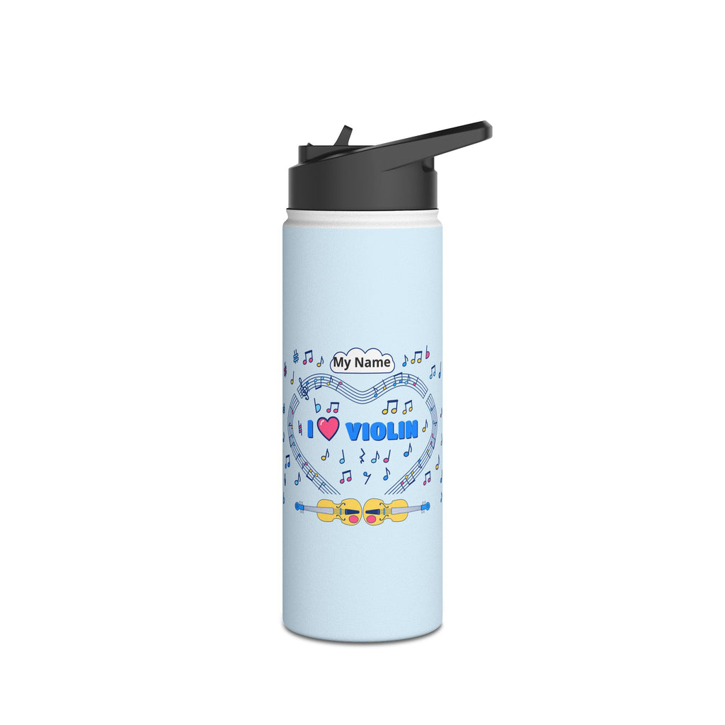 Music-themed Stainless Steel Water Bottle, Standard Lid: 'I love violin' - blue