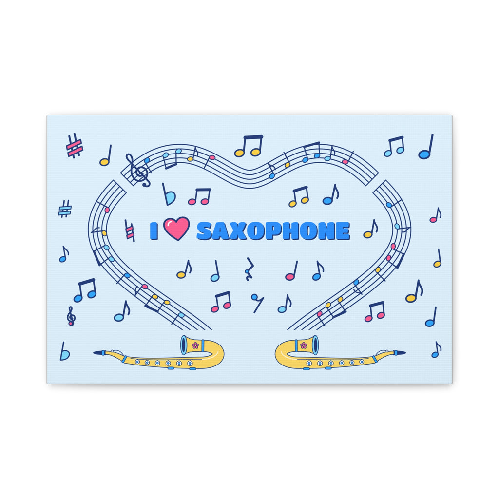 Music-themed Classic Canvas: 'I love saxophone' - blue