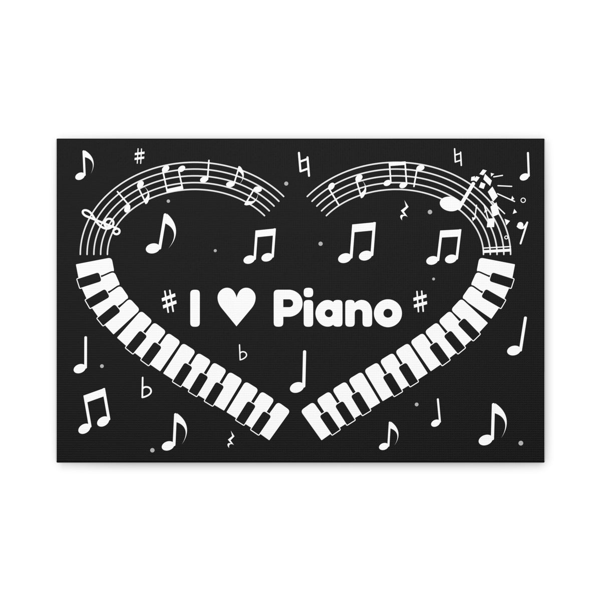 Music-themed Classic Canvas: 'I love piano' heart - black & white