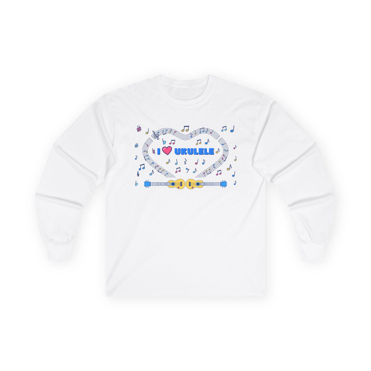 Music-themed Unisex Ultra Cotton Long Sleeve Tee: 'I love ukulele' - blue
