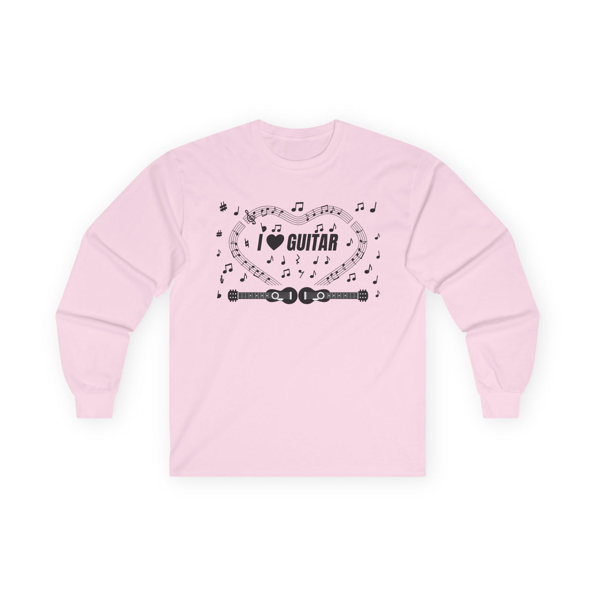 Music-themed Unisex Ultra Cotton Long Sleeve Tee: 'I love guitar' - black on white