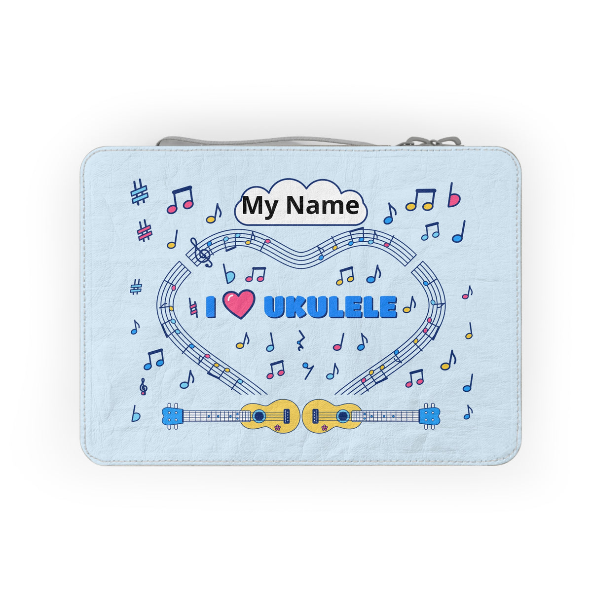 Music-themed Paper Lunch Bag: 'I love ukulele' - blue