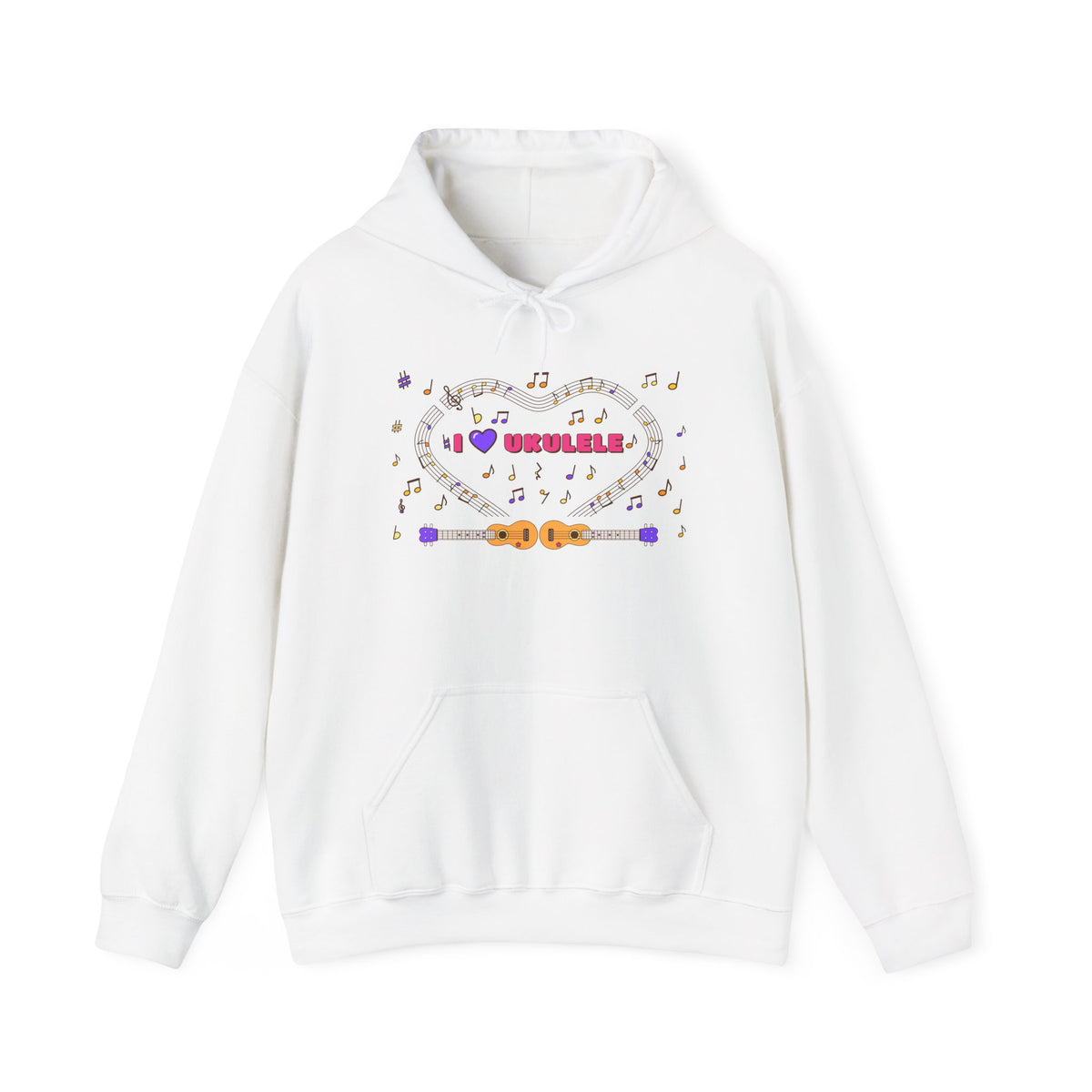 Music-themed Unisex Heavy Blend Hooded Sweatshirt: 'I love ukulele' - pink