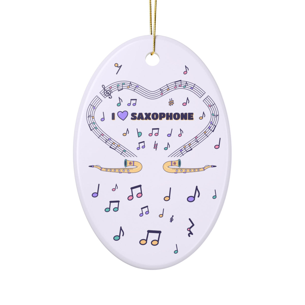 Music-themed Ceramic Ornaments, 1-Side Print: 'I love saxophone' - violet