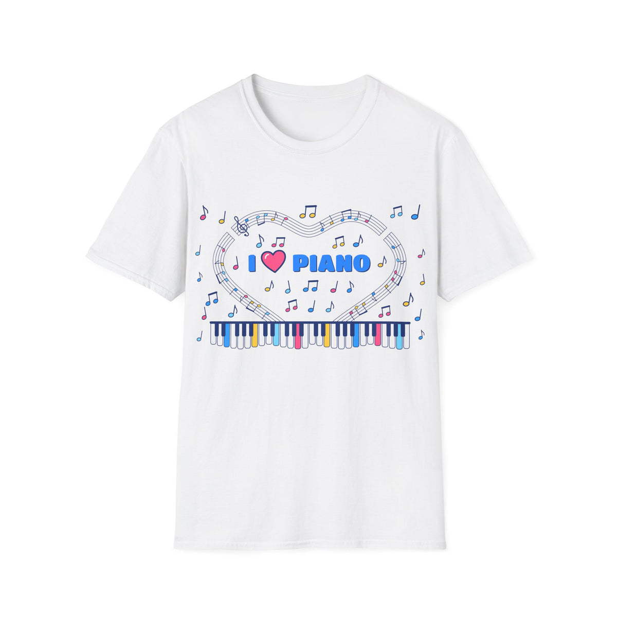 Music-themed Unisex Softstyle T-Shirt: 'I love piano' - blue