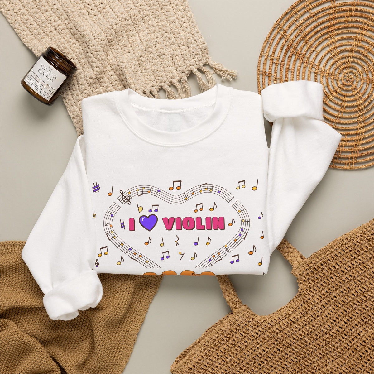 Music-themed Unisex Heavy Blend Crewneck Sweatshirt: 'I love violin' - pink