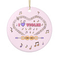 Music-themed Ceramic Ornaments, 2-Side Print: 'I love violin' - pink