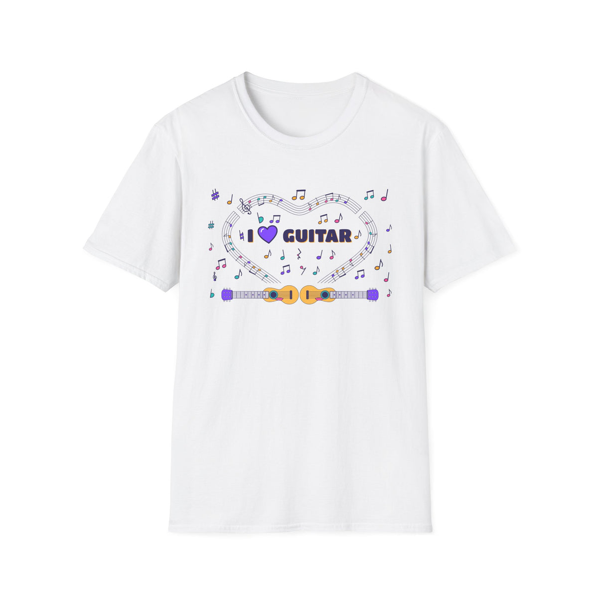 Music-themed Unisex Softstyle T-Shirt: 'I love guitar' - violet