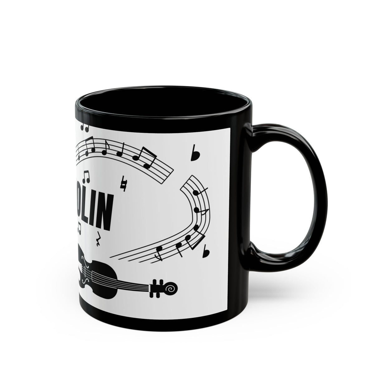 Music-themed Black Mug (11oz, 15oz): 'I love violin' - black on white